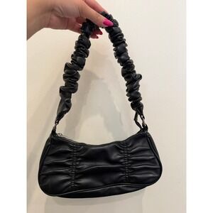 Wild Fable Black Faux Leather Ruched Shoulder Bag Scrunchie Handle Purse
